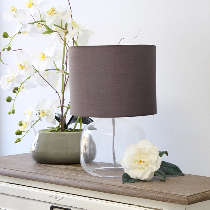 Simple Designs  Glass Table Lamp with Fabric Shade, Clear with Gray Shade