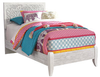 Nola Panel Bed for Kids, Carved Design, Whitewash - Twin Size 