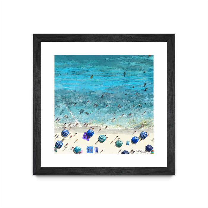 \"Hot Summer Beach\" Matted and Framed Black 30x30 Wall Art