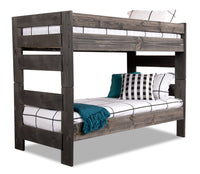 Piper Bunk Bed with Guard Rail for Kids, Solid Pine, Driftwood Grey - Twin/Twin 