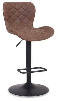 Seth Barstool with Swivel & Adjustable Seat, Vegan Leather Fabric, Metal - Brown 