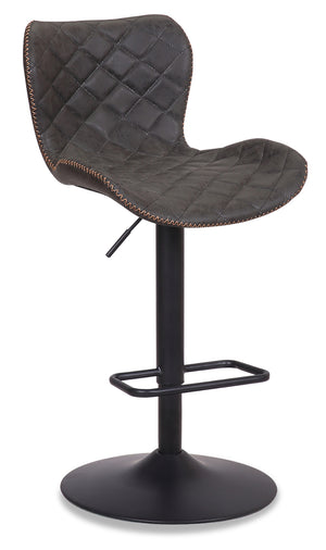 Seth Barstool with Swivel & Adjustable Seat, Vegan Leather Fabric, Metal - Grey