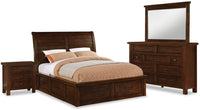 Sonoma 6pc Bedroom Set with Storage Bed, Dresser, Mirror & Nightstand, Mango Brown - King Size 