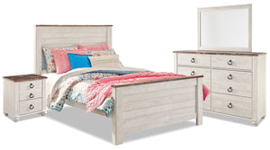 Willowton 6pc Bedroom Set with Bed, Dresser, Mirror & Nightstand, Whitewash - Full Size