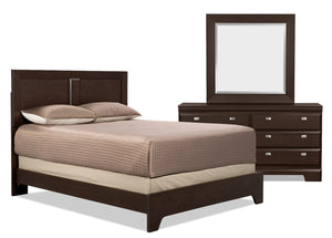 Yorkdale 5pc Bedroom Set with Panel Bed, Dresser & Mirror, Brown - Queen Size