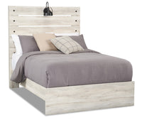 Abby Panel Bed with Headboard & Frame, LED, USB, White - Full Size 