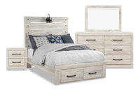 Abby 6pc Bedroom Set with Storage Bed, Dresser, Mirror & Nightstand, LED, USB, White - Full Size 