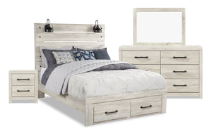 Abby 6pc Bedroom Set with Storage Bed, Dresser, Mirror & Nightstand, LED, USB, White - Queen Size