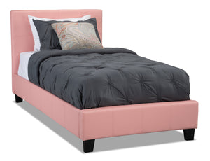 Chase Upholstered Bed in Pink Vegan-Leather Fabric - Twin Size