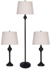 Ciara Traditional Matte Black 3-Piece Set, Floor and Two Table Lamps