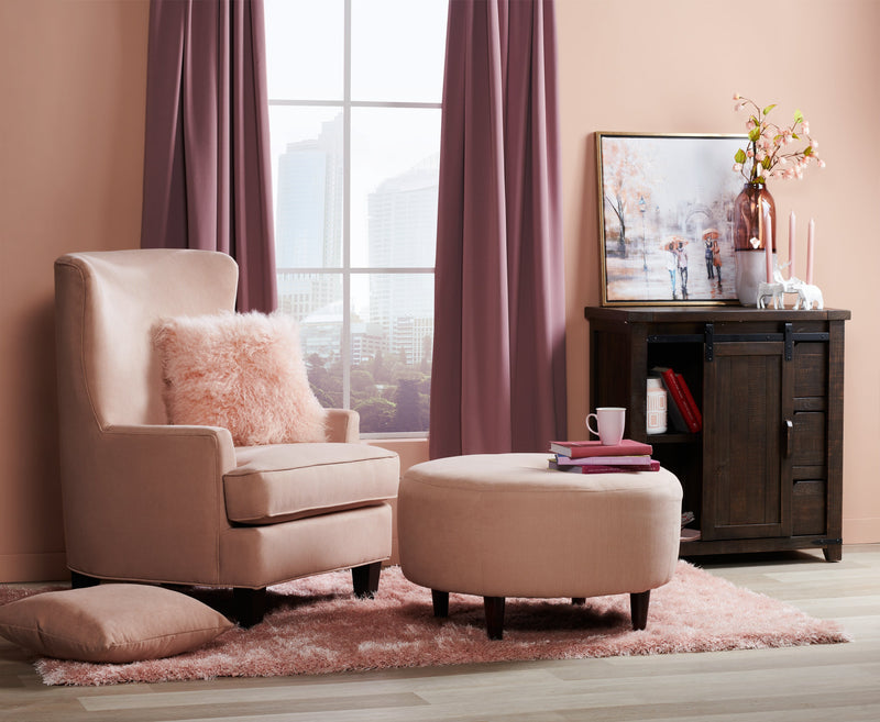Made in Canada Customizable Sofa Lab The Curve 31\" Linen-Look Fabric Ottoman - Pax Rose Pink