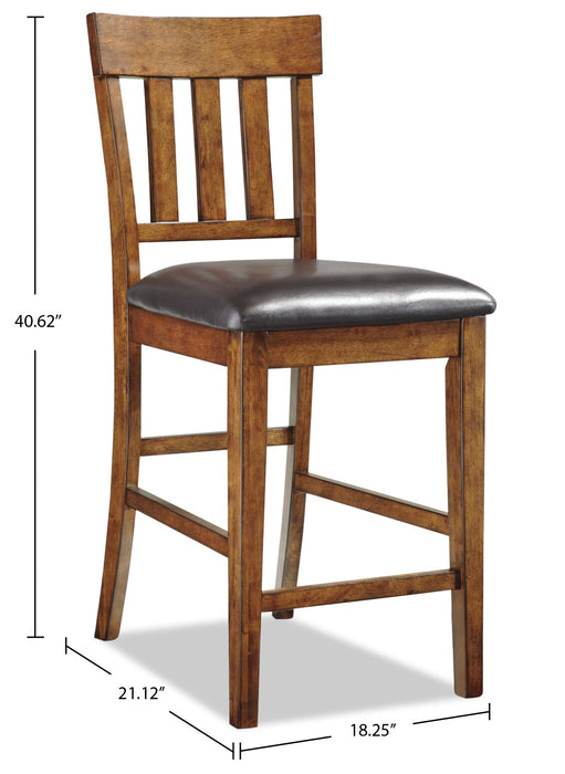 Ralene Barstool with Vegan-Leather Fabric, Slat-Back, 24\"H - Brown