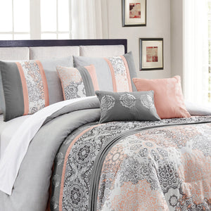 Dublin 7-Piece King Comforter Set - Pink and Grey