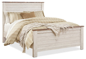 Willowton Panel Bed with Headboard & Frame, Whitewash - Queen Size