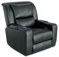 Cato Leather-Look Fabric Power Recliner with Power Headrest - Black 