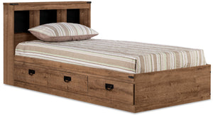 Driftwood Mates Bed with Bookcase Headboard Set for Kids, Brown - Twin Size
