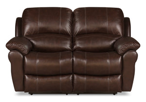 Kobe Genuine Leather Reclining Loveseat - Brown 