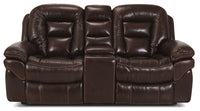 Leo Genuine Leather Power Reclining Loveseat - Walnut 