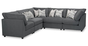 Scott Living Evolve Modular 5-Piece Linen-Look Fabric Sectional with Feather Down Cushions - Charcoal Grey