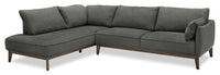 Cindy Crawford Home Gena 2-Piece Left-Facing Linen-Look Fabric Sectional with Wood Legs - Charcoal Grey 