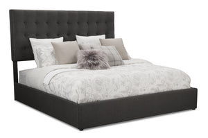 Jace Upholstered Storage Platform Bed in Grey Fabric, Tufted - King Size