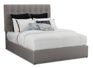 Jace Upholstered Storage Platform Bed in Taupe Fabric, Tufted - Queen Size