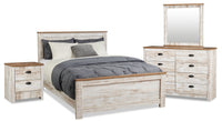 Kaia 6pc Bedroom Set with Panel Bed, Dresser, Mirror & Nightstand, Whitewash - King Size