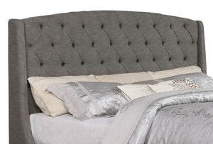 Oslo Upholstered Wingback Headboard in Grey Fabric, Button Tufted - King Size