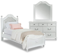 Livy 5pc Bedroom Set with Panel Bed, Dresser & Mirror for Kids, White - Full Size 