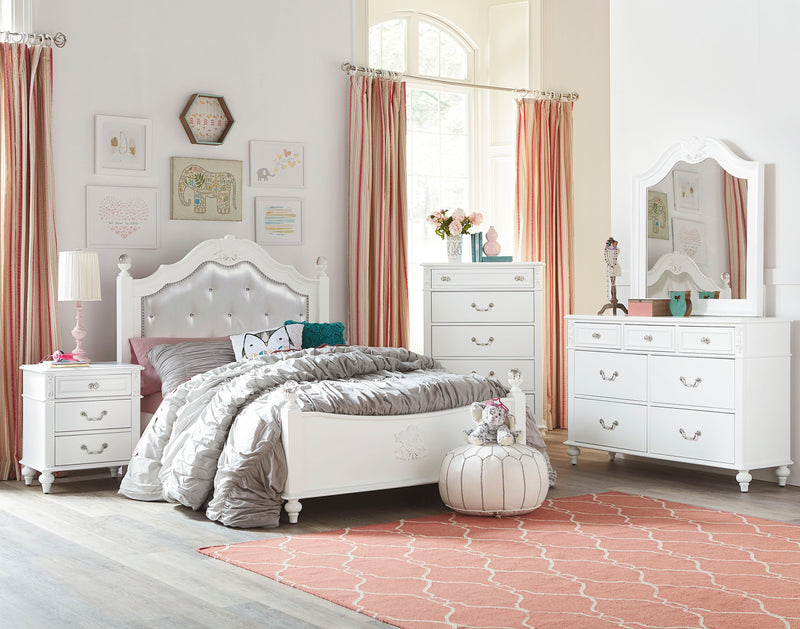 Livy Panel Bed for Kids, White, Vegan Leather - Twin Size
