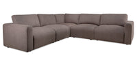 Kort & Co. Lotus Modular 5-Piece Chenille Fabric Sectional with Feather Down Cushions - Coffee Brown 