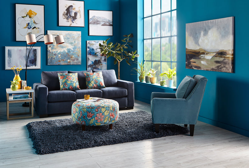 Made in Canada Customizable Sofa Lab The Curve 31\" Fabric Ottoman - Malibu Multicolour