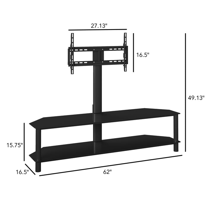 Bello 62\" Modern TV Stand with Storage and Cable Management for TVs up to 70\"- Black Metal and Glass