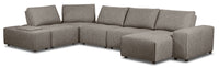 Modera 7-Piece Linen-Look Fabric Modular Sectional with 1 Console - Grey 