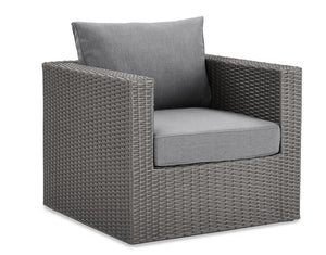 Morris Outdoor Patio Chair - Hand-Woven Resin Wicker, Olefin Fabric, UV & Weather Resistant - Grey