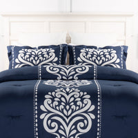 Navy Damask 3-Piece Full/Queen Comforter Set