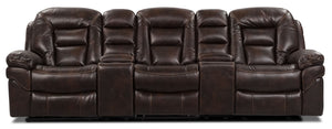 Leo 5-Piece Faux Leather Home Theatre Reclining Sectional with Storage Consoles and Cupholders - Walnut Brown