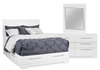 Olivia 5pc Bedroom Set with Storage Bed, Dresser & Mirror, Made in Canada, White - Queen Size 