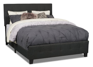 Page Upholstered Bed in Charcoal Linen-Look Fabric, Button Tufted - Queen Size