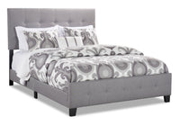 Page Upholstered Bed in Grey Linen-Look Fabric, Button Tufted - King Size 