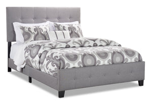 Page Upholstered Bed in Grey Linen-Look Fabric, Button Tufted - King Size