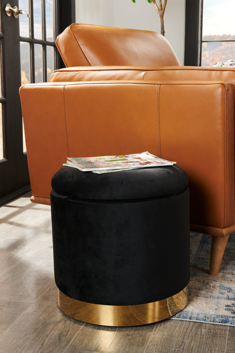 Phebe 16.5\" Storage Ottoman with Gold Trim Base - Black