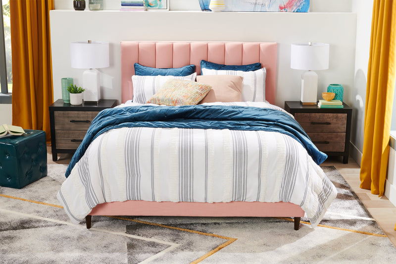 Kort & Co. Rain Upholstered Platform Bed in Pink Fabric, Tufted - King Size