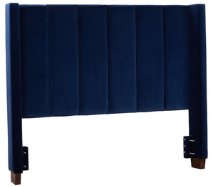 Reid Upholstered Wingback Headboard in Blue Velvet Fabric, Tufted - King Size