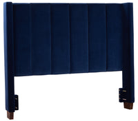 Reid Upholstered Wingback Headboard in Blue Velvet Fabric, Tufted - Queen Size 