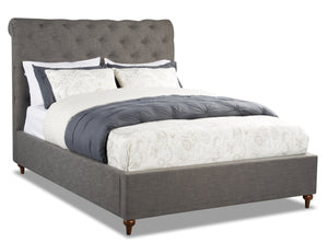 Roma Upholstered Bed in Grey Linen-Look Fabric, Button Tufted - King Size