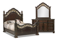 Wynn 5pc Bedroom Set with Bed, Dresser & Mirror, Cherry Brown - Queen Size 