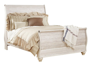 Willowton Sleigh Bed with Headboard & Frame, Whitewash - Queen Size