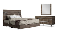 Gino 5pc Bedroom Set with Panel Bed, Dresser & Mirror - Made in Italy, Modern, Brown - Queen Size 