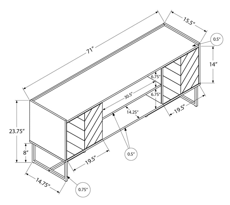 Archer 71\" Modern TV Stand with Storage and Cable Management for TVs up to 80\"- Black and Brown Two Tone